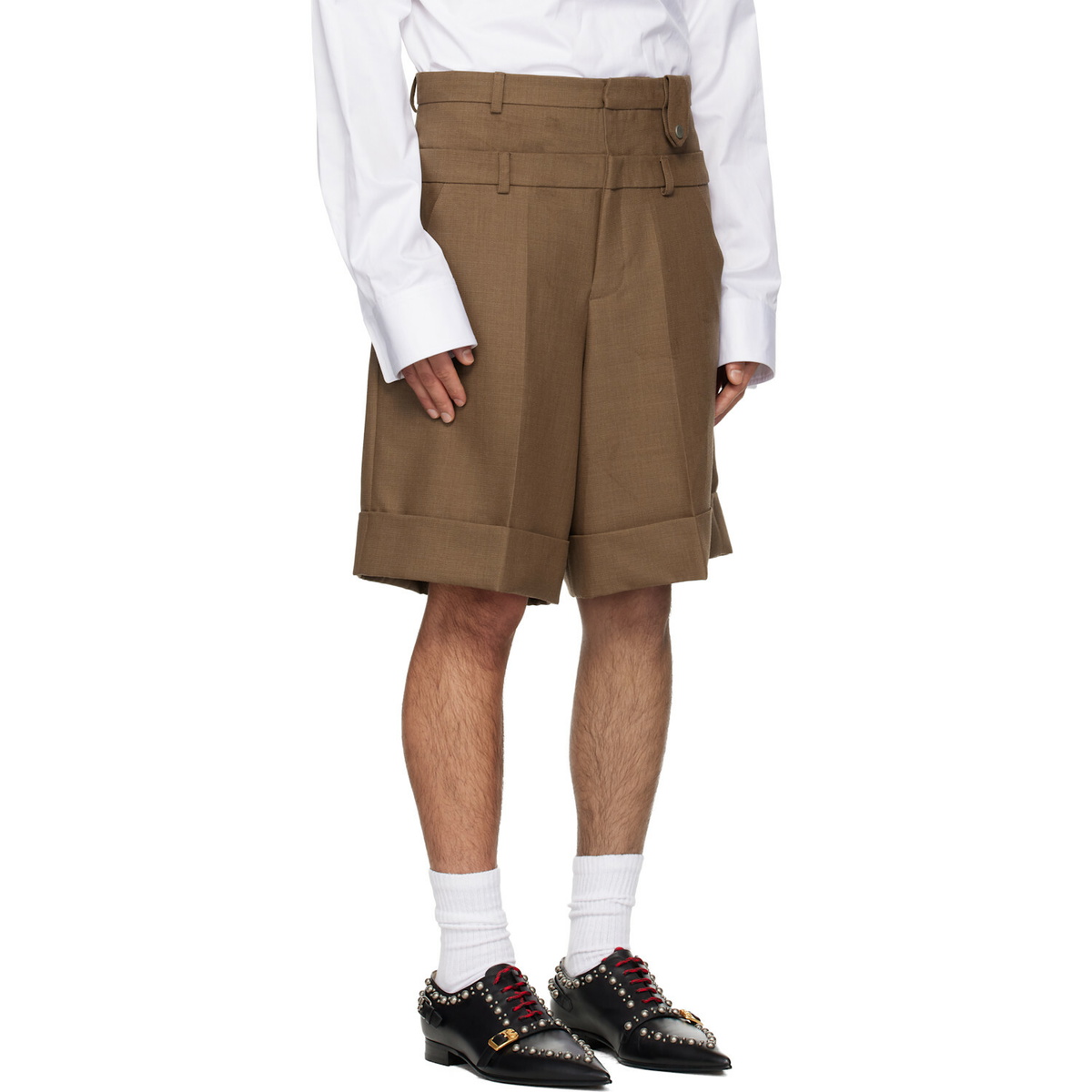 EGONlab Brown Double Waist Wool Shorts