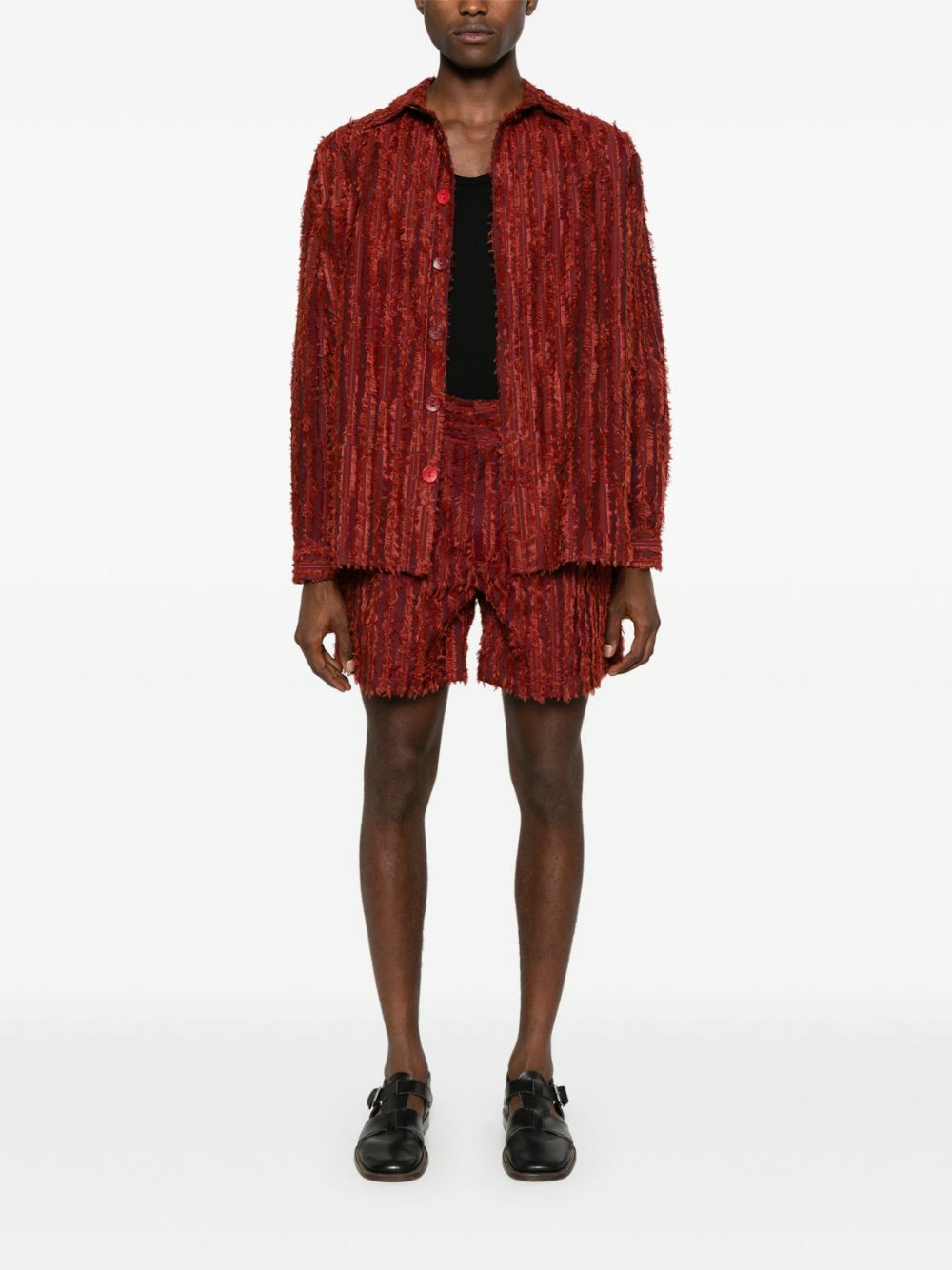 Labrum London Red Fringed Velvet Bermuda Shorts
