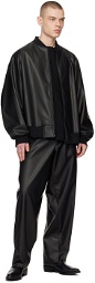 N.Hoolywood Black Zip-Up Faux-Leather Bomber Jacket