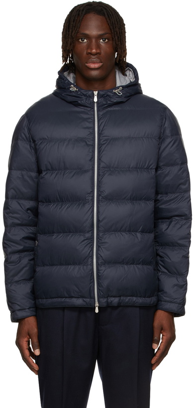 Photo: Brunello Cucinelli Navy Down Hooded Jacket