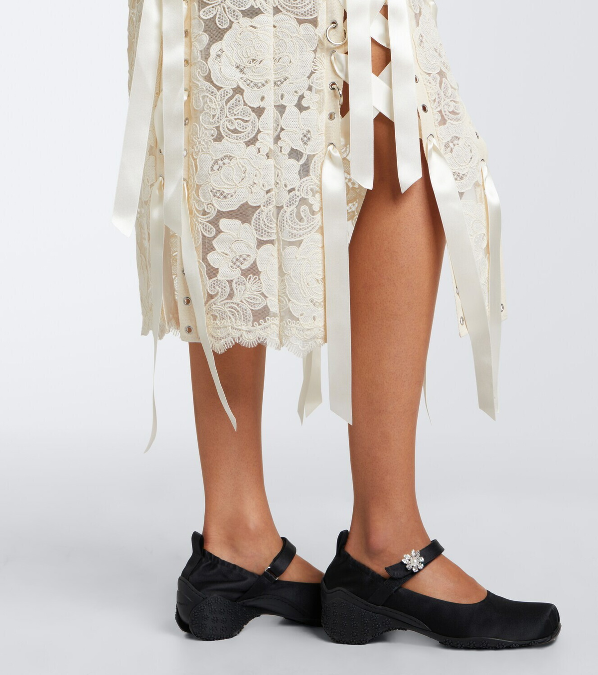 Simone Rocha Unraveling bow-detail lace midi skirt