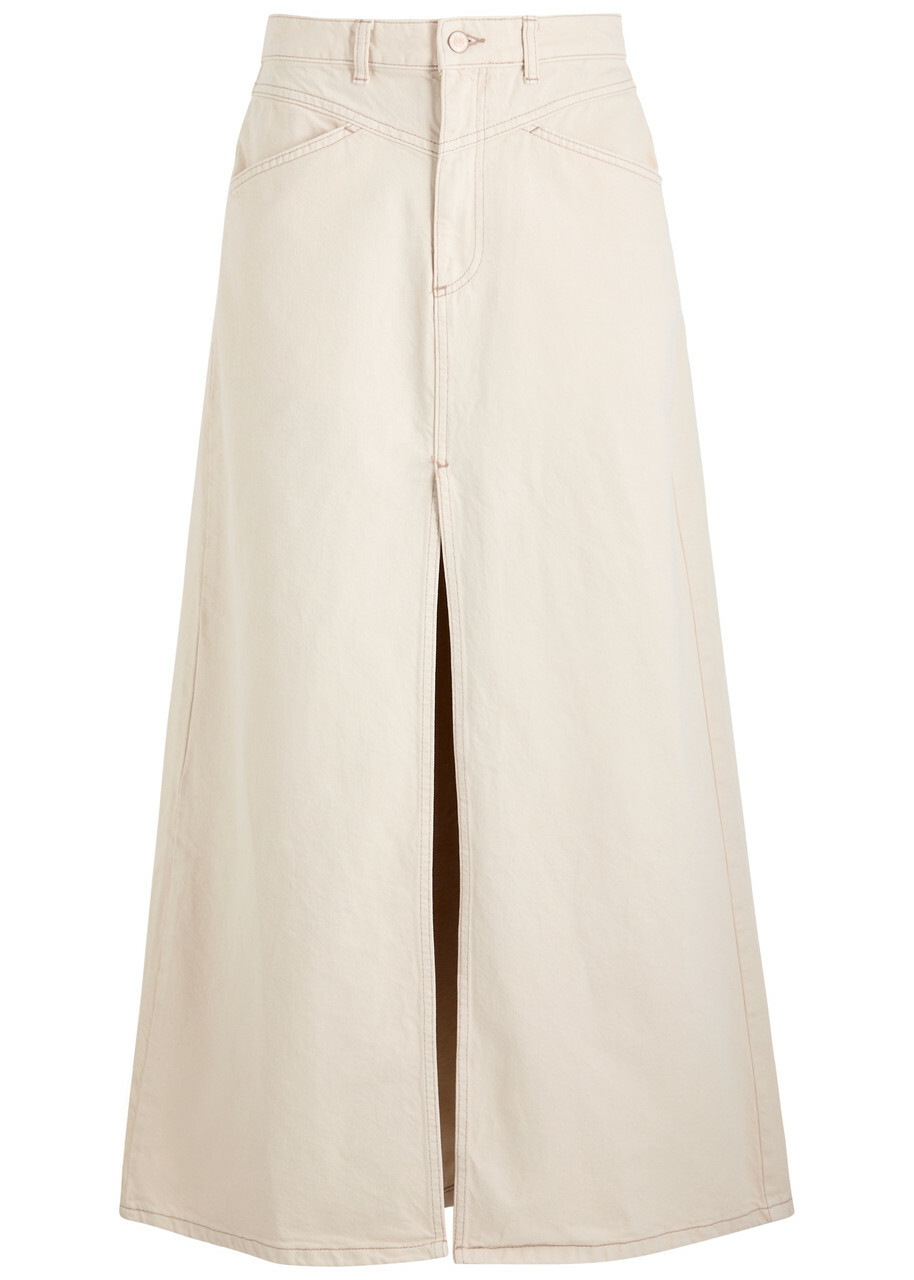 Free People Come As You Are Denim Maxi Skirt Cream