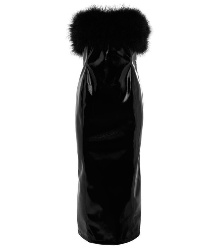 Photo: Blumarine Feather-trimmed faux leather midi dress