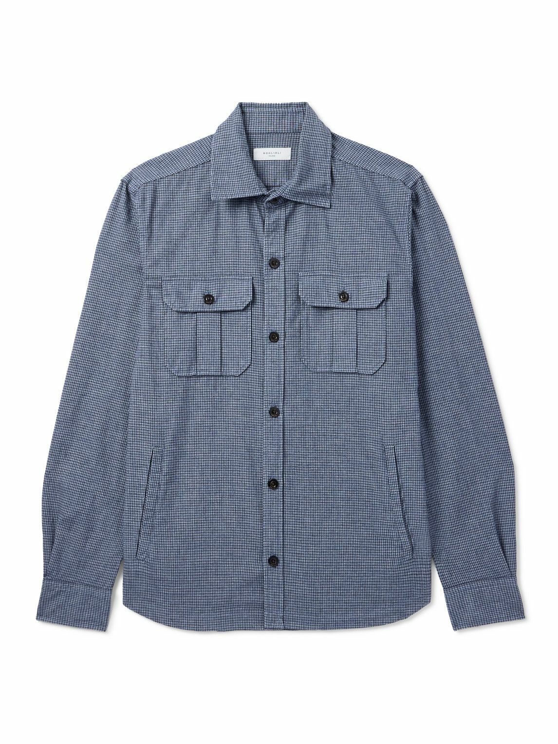 Boglioli - David Checked Cotton-Blend Overshirt - Blue