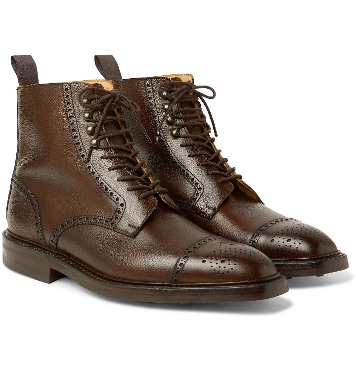 Photo: George Cleverley - Toby Pebble-Grain Leather Brogue Boots - Brown