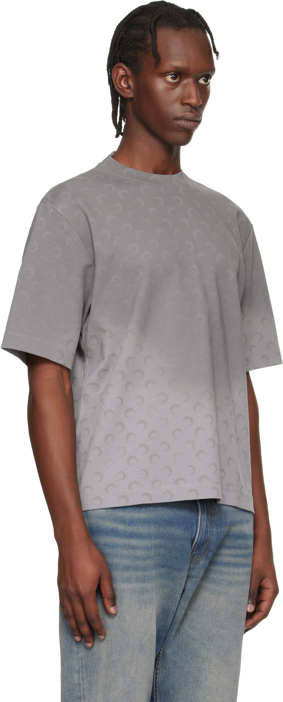 Marine Serre Gray Faded Moon Jersey Relaxed T-shirt