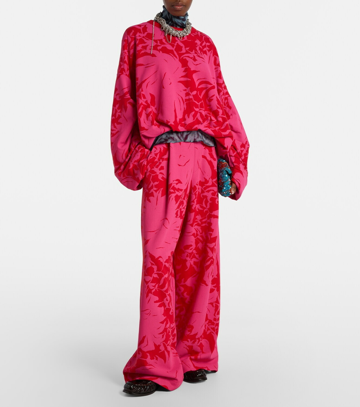 Dries Van Noten Draped floral cotton jersey sweatshirt