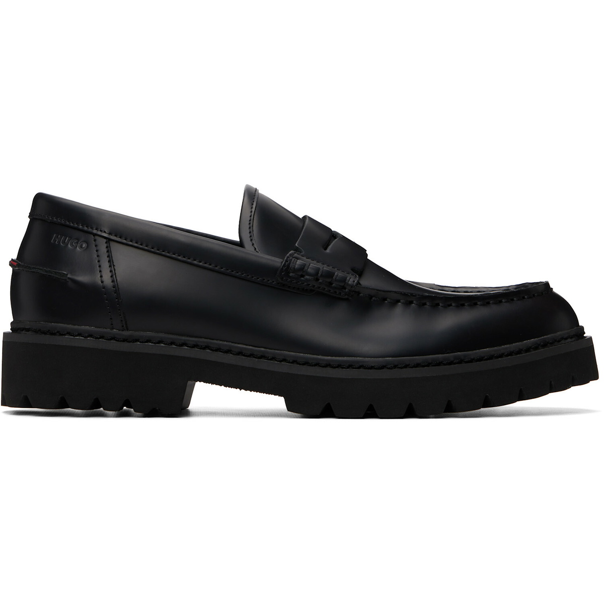 Hugo Black Embossed-Logo Loafers