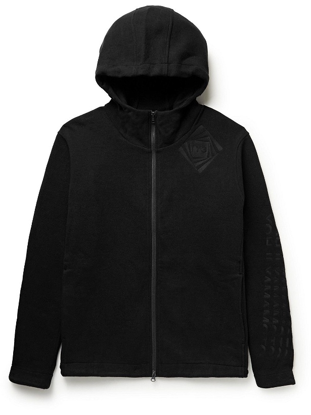 Photo: Y-3 - Optimistic Illusions Embroidered Wool-Blend Jersey Zip-Up Hoodie - Black