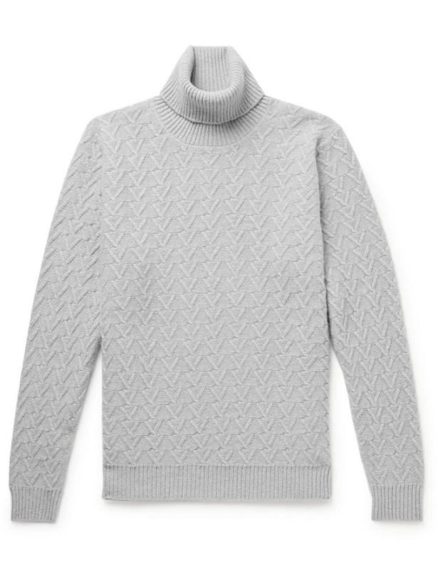 Photo: Incotex - Textured Virgin Wool and Cashmere-Blend Rollneck Sweater - Gray