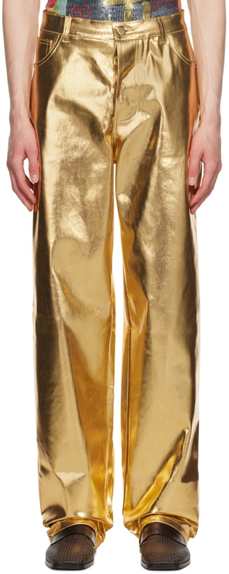 Photo: Theophilio SSENSE Exclusive Gold Metallic Coated Jeans