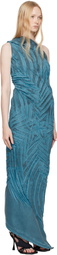 Masha Popova Blue Off-Shoulder Star Denim Maxi Dress