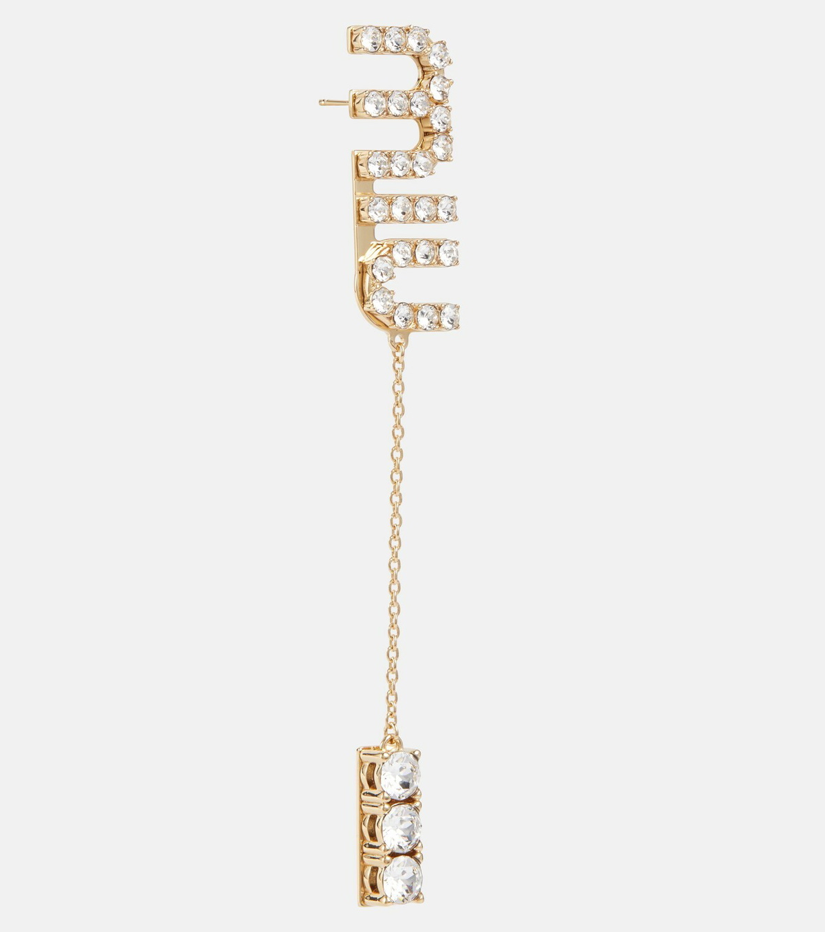 【Miu Miu】クリスタル-embellishedイヤリング Logo crystal-embellished earrings in silver - Miu Miu