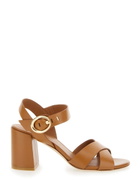 Stuart Weitzman benni Block Brown Heeled Sandal With Open Toe And Ankle Strap In Leather Woman