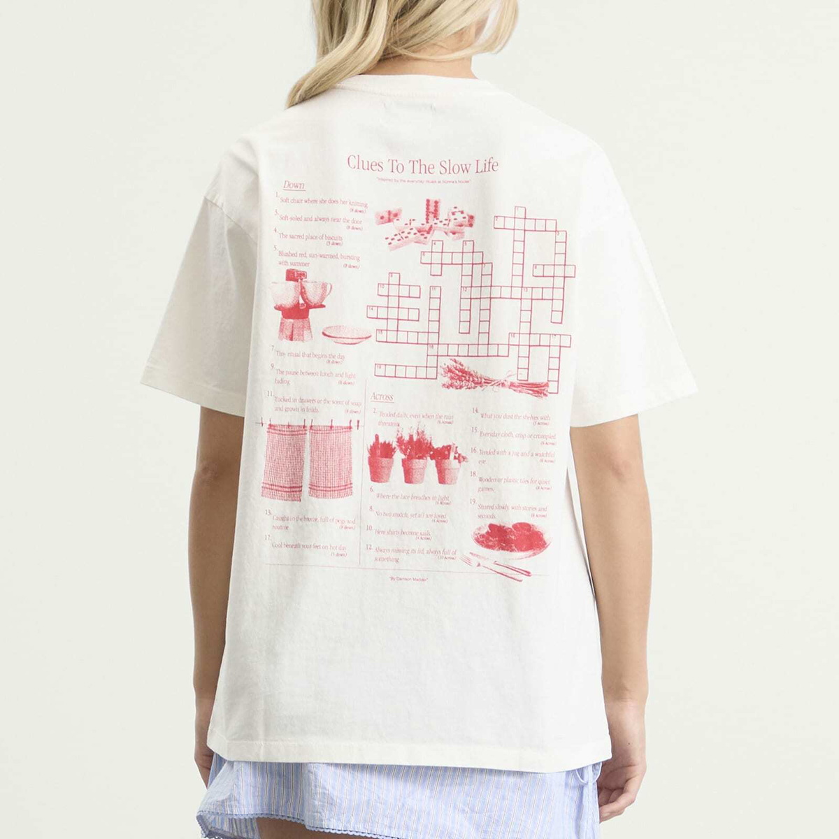 Damson Madder Women's Slow Life Crossword Graphic T-Shirt in Off White