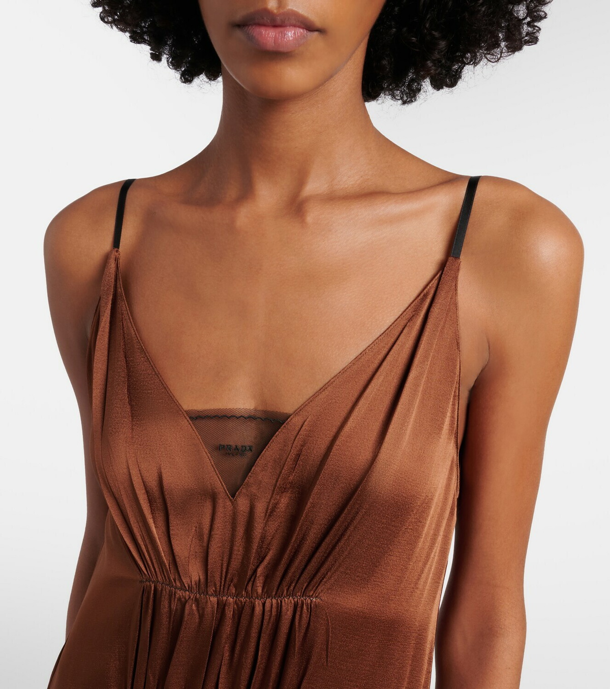 Prada Gathered crêpe satin slip dress