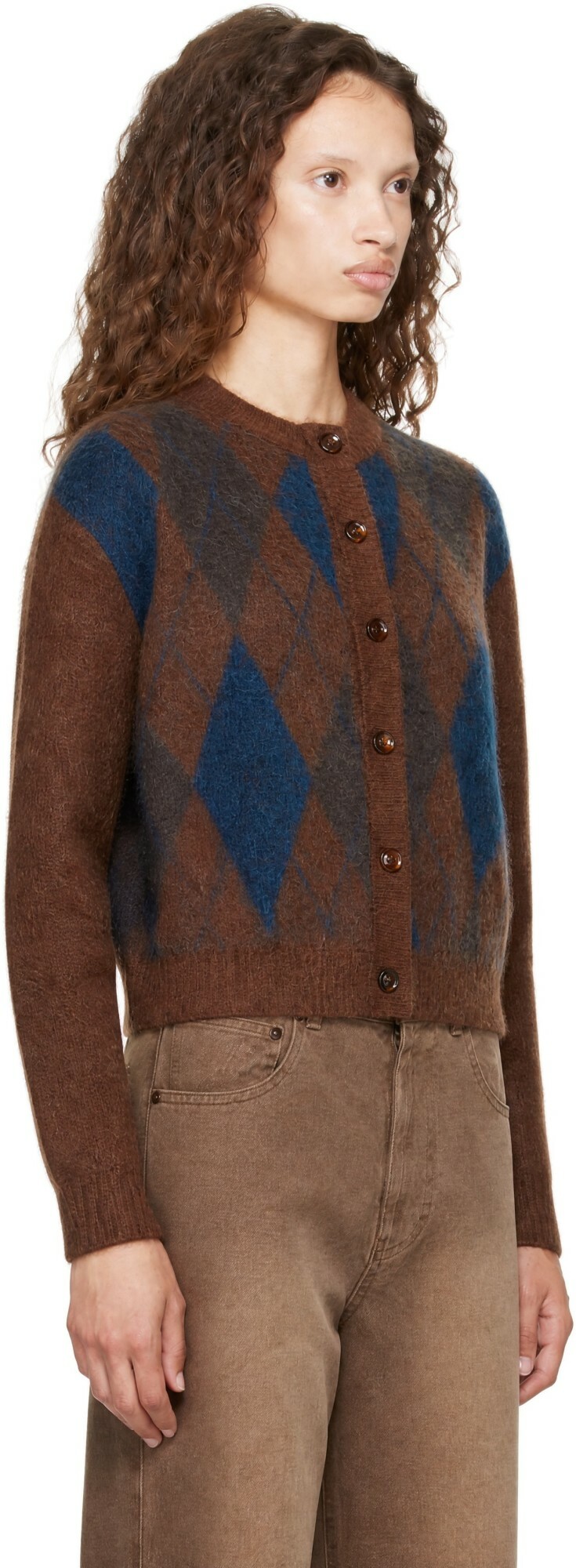 TONYWACK Brown Brushed Argyle Cardigan