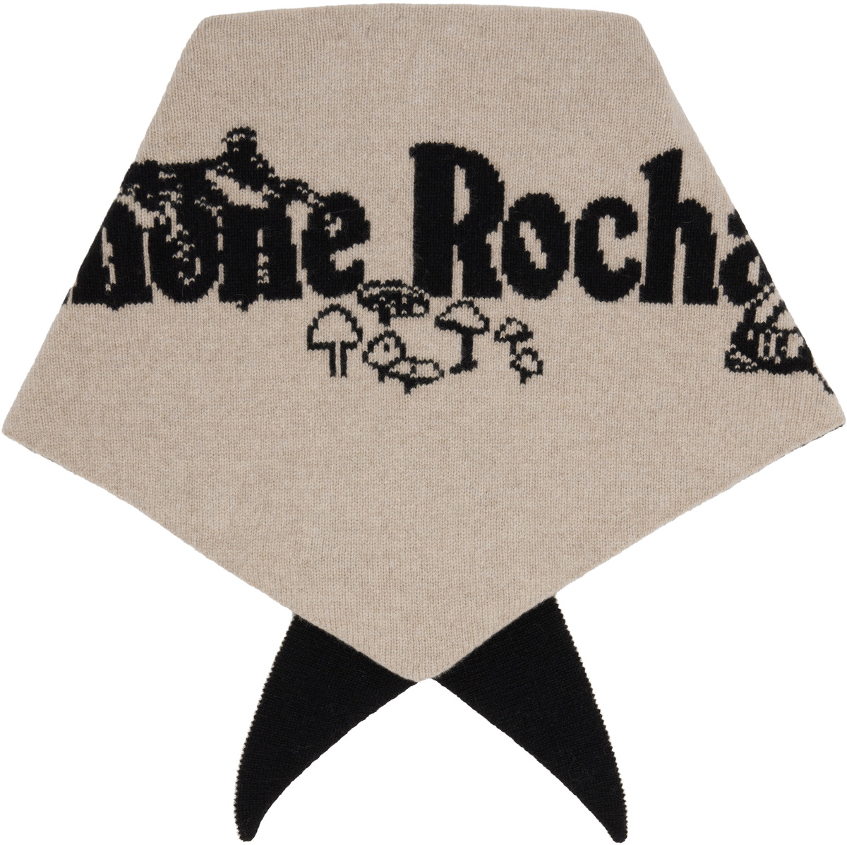 Simone Rocha Black & Beige Graphic Logo Knit Neckerchief Scarf