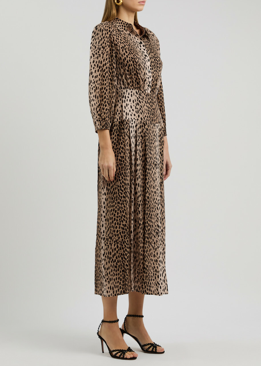 Rixo Izzy Leopard-print Woven Midi Shirt Dress Beige Rixo