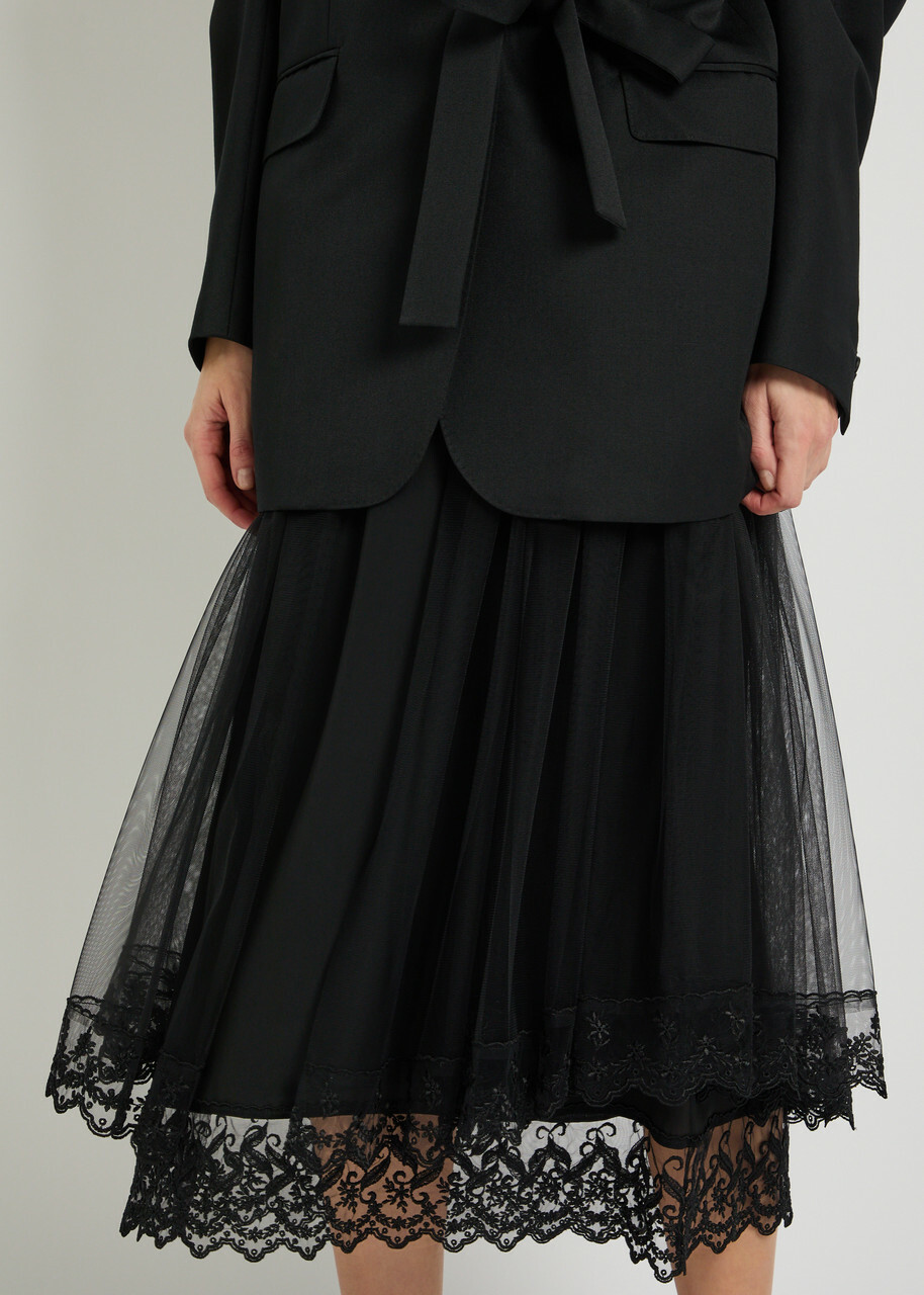 Simone Rocha Lace-trimmed Satin-crepe Midi Skirt Black