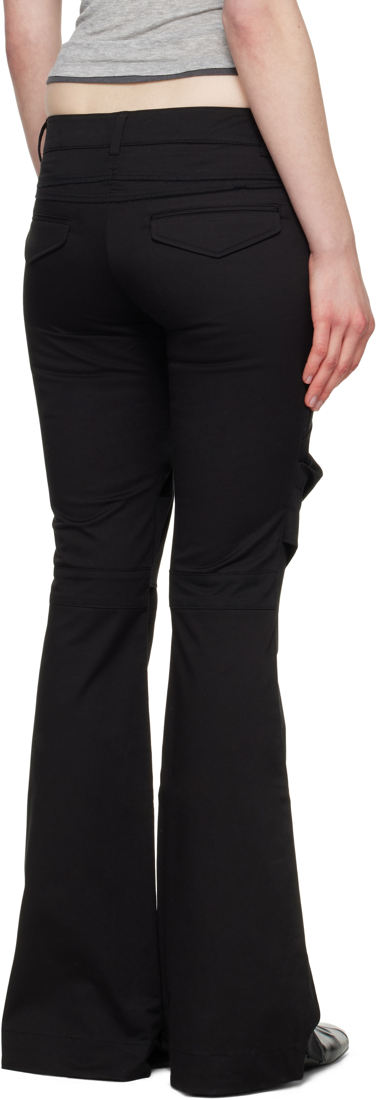 OPEN YY Black Gathered Bootcut Trousers
