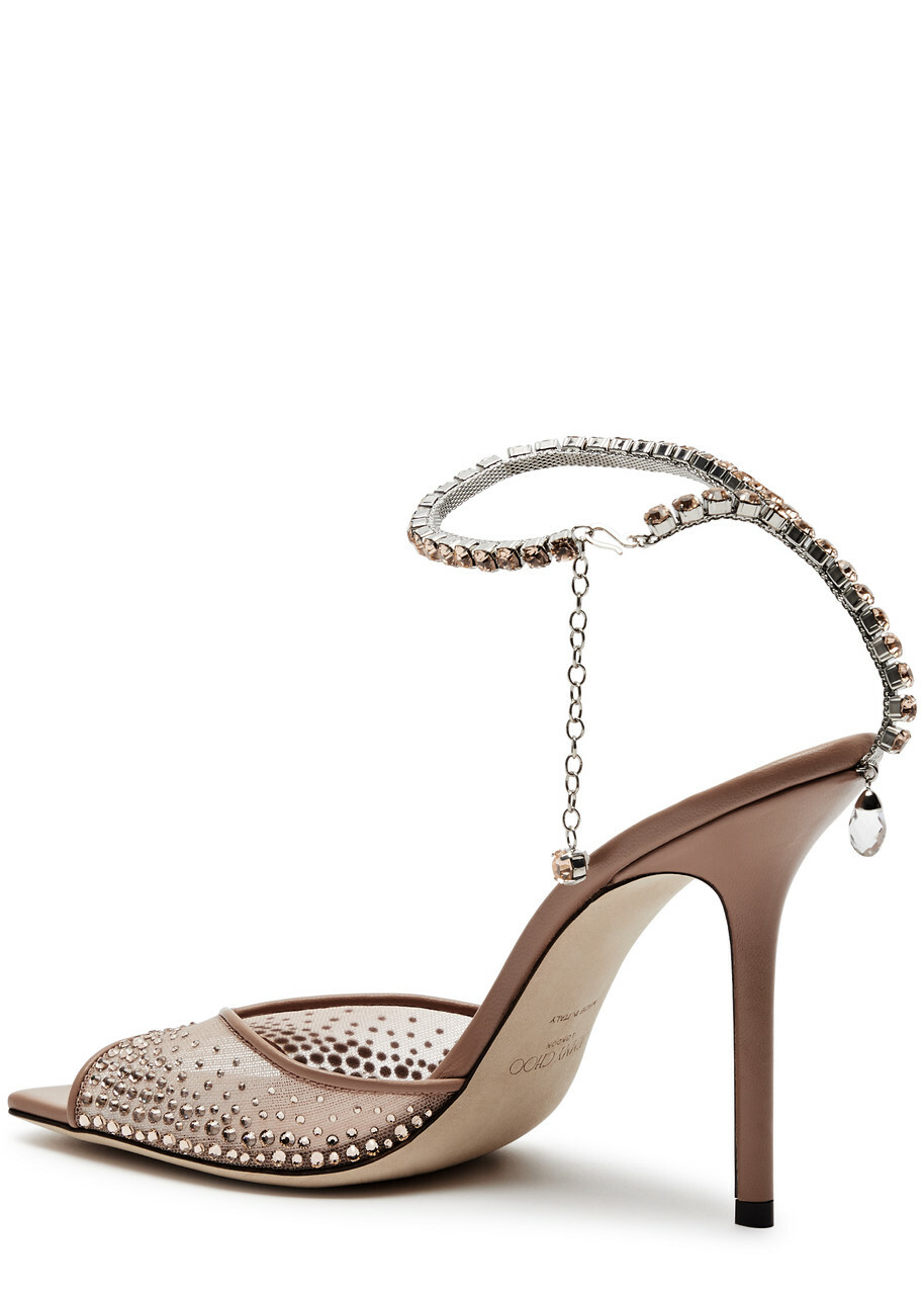 Jimmy Choo Saeda 100 Crystal-embellished Leather Sandals Pink