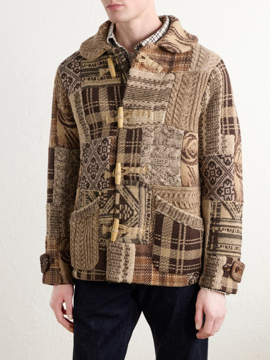 RRL - Shawl-Collar Patchwork Wool-Blend Cardigan - Brown