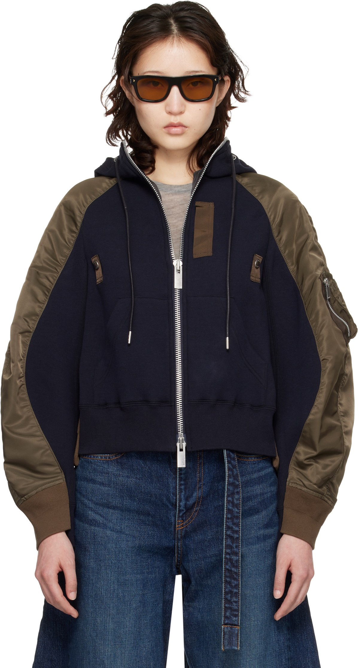 セール！新品【sacai】ネイビー &amp;カーキSponge Sweat sacai: ネイビー＆カーキ Sponge Sweat & Nylon Twill スウェット
