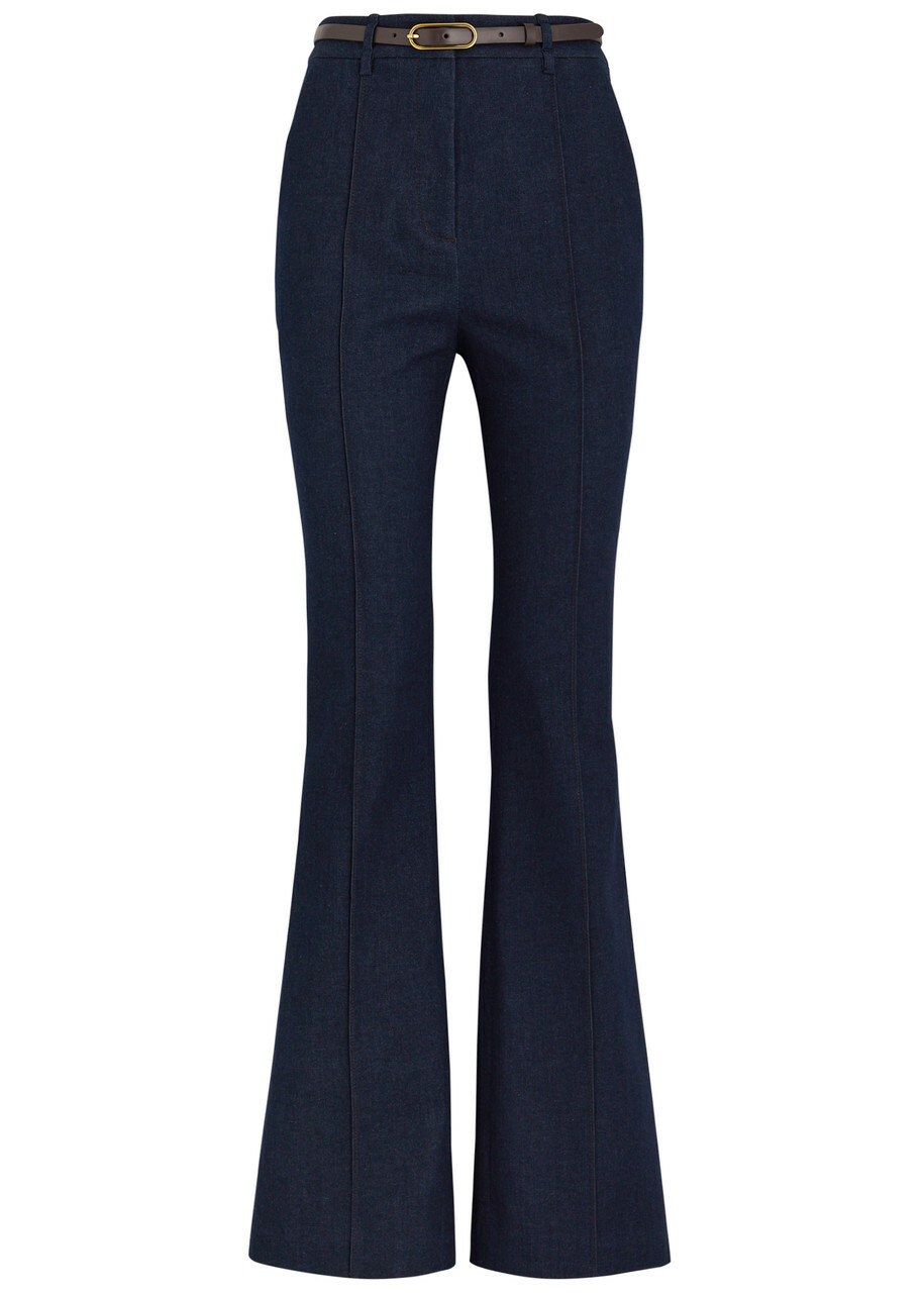 Veronica Beard Gracie Belted Chambray Trousers Navy