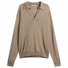 Auralee Men's Cashmere Silk Knit Skipper Polo in Khaki Brown