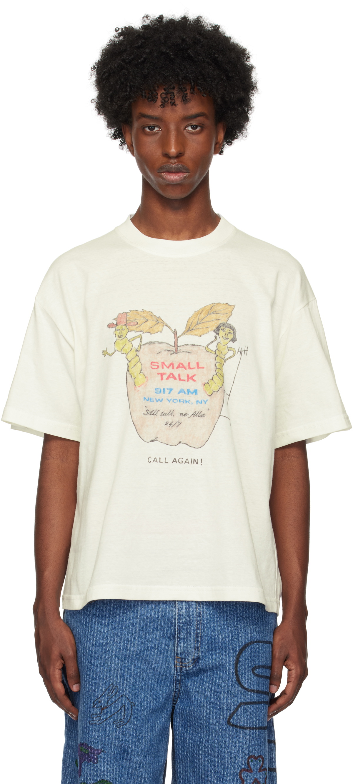 【関税込み】Small Talk Studio Tシャツ Small Talk Studio SSENSE Exclusive White Hand-Drawn 'Call