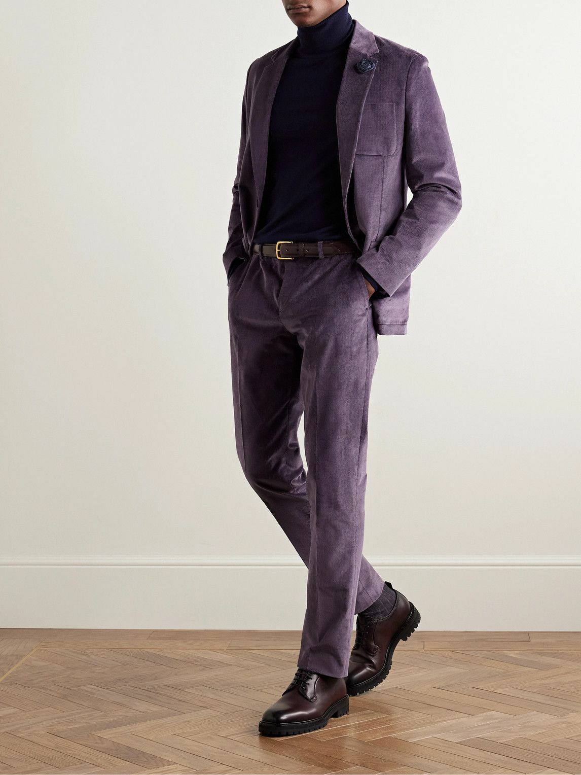 Paul Smith - Slim-Fit Stretch-Cotton Corduroy Suit Trousers - Purple