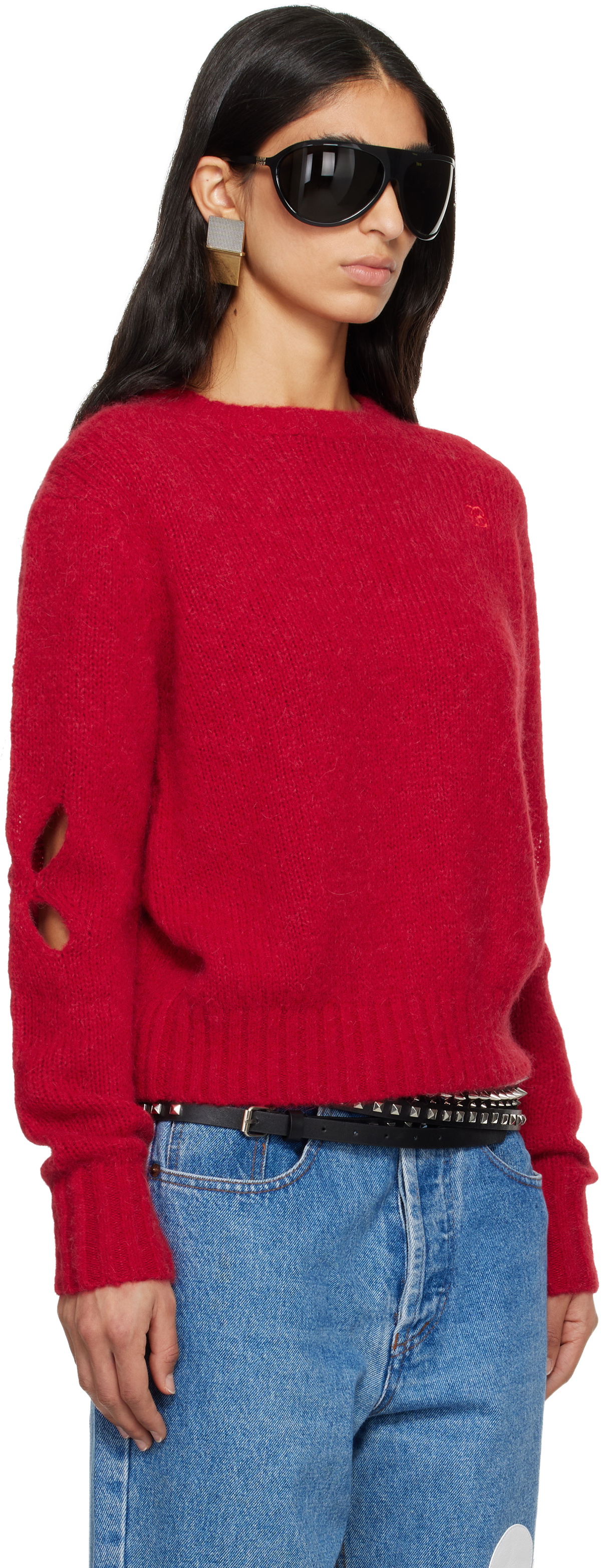 Stefan Cooke Red Slashed Shaggy Sweater