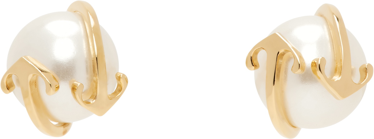 Off-White Gold Arrow Pearl Earrings