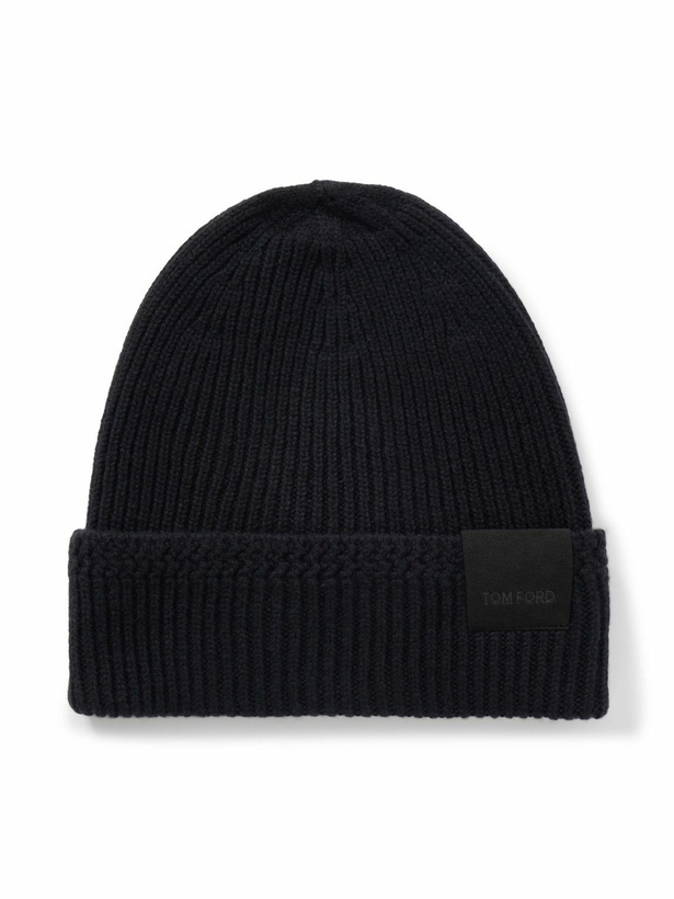 Photo: TOM FORD - Logo-Appliquéd Ribbed Cashmere Beanie - Blue