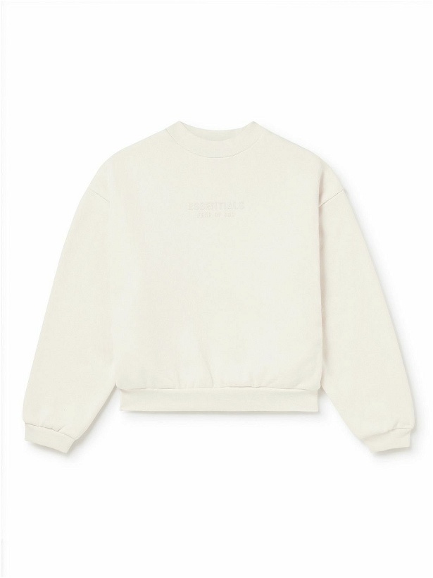 Photo: Fear of God Essentials Kids - Logo-Appliquéd Cotton-Blend Jersey Sweatshirt - Neutrals
