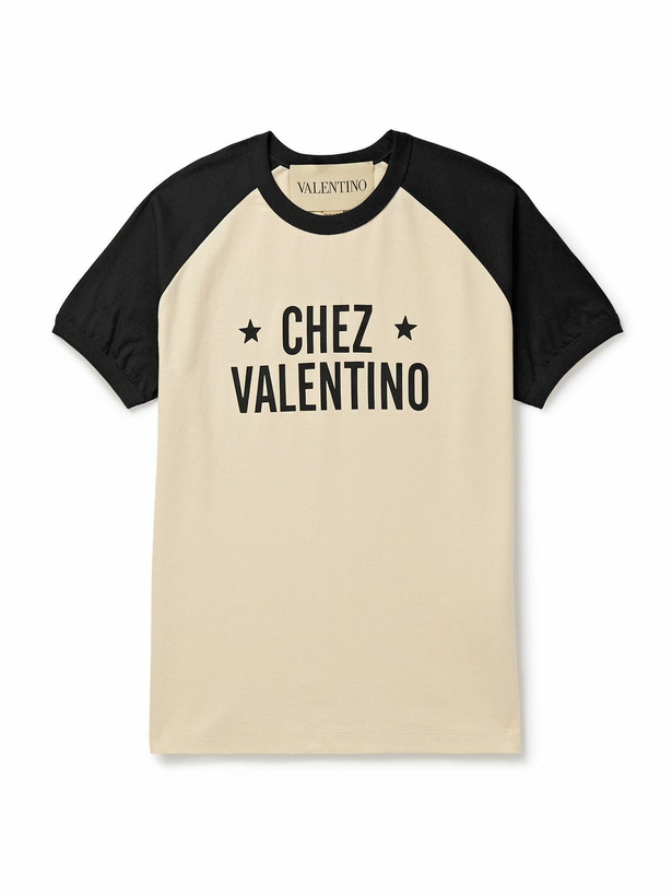 Photo: Valentino Garavani - Slim-Fit Colour-Block Logo-Print Cotton-Jersey T-Shirt - Neutrals
