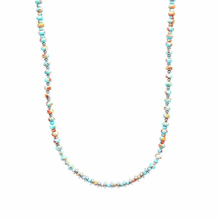 Photo: Mikia Men's Marble Beaded Necklace in Turquoise/Hematite