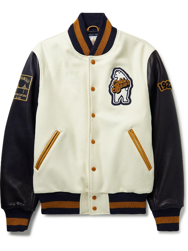 Photo: Golden Bear - The Albany Logo-Appliqued Wool-Blend and Leather Bomber Jacket - Neutrals