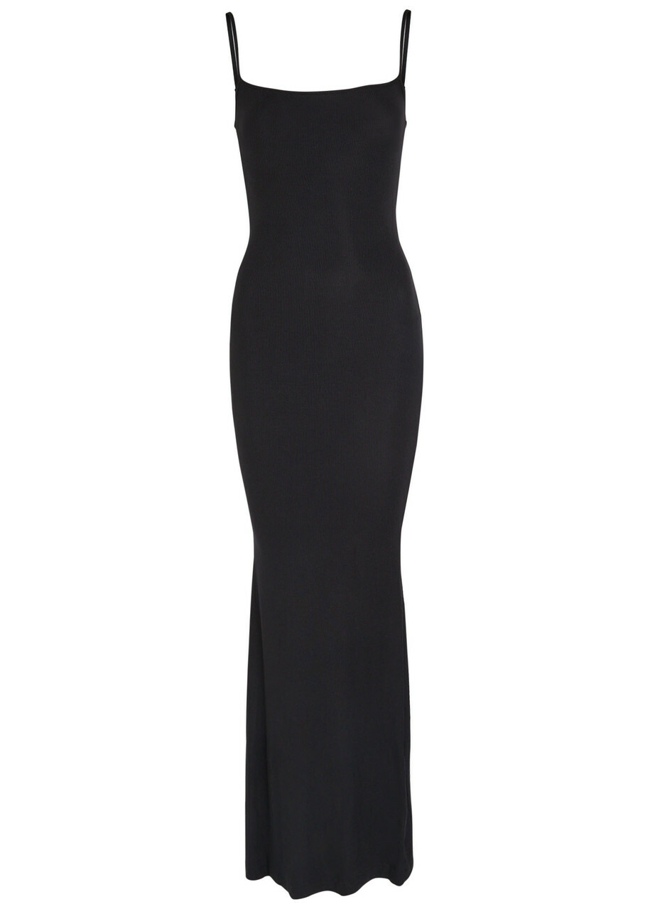SKIMS Black Soft Lounge Deep Plunge Maxi Dress SKIMS