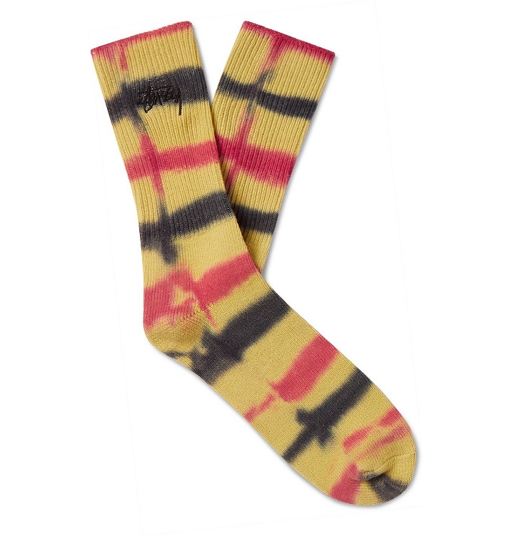 Photo: Stüssy - Tie-Dyed Ribbed Cotton-Blend Socks - Yellow