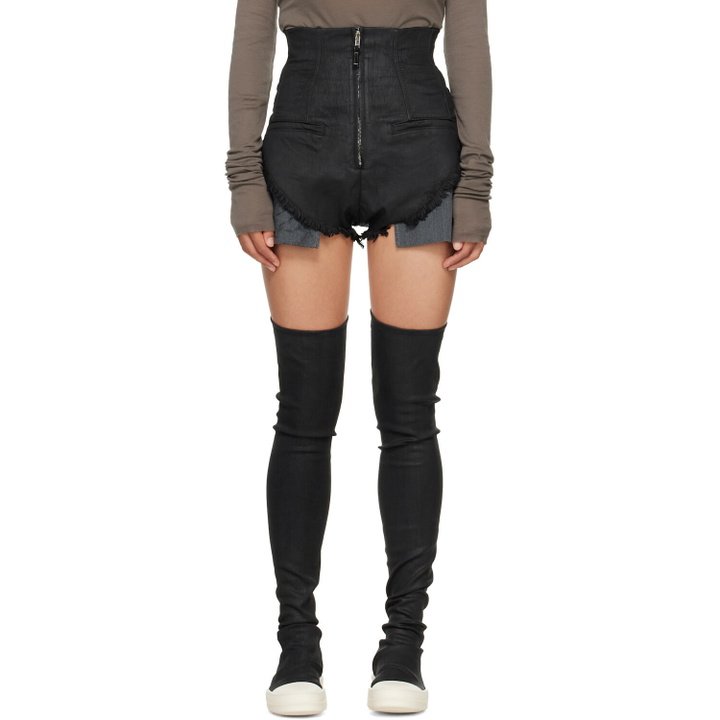 Photo: Rick Owens DRKSHDW Black Tower Dirt Cutoff Denim Shorts