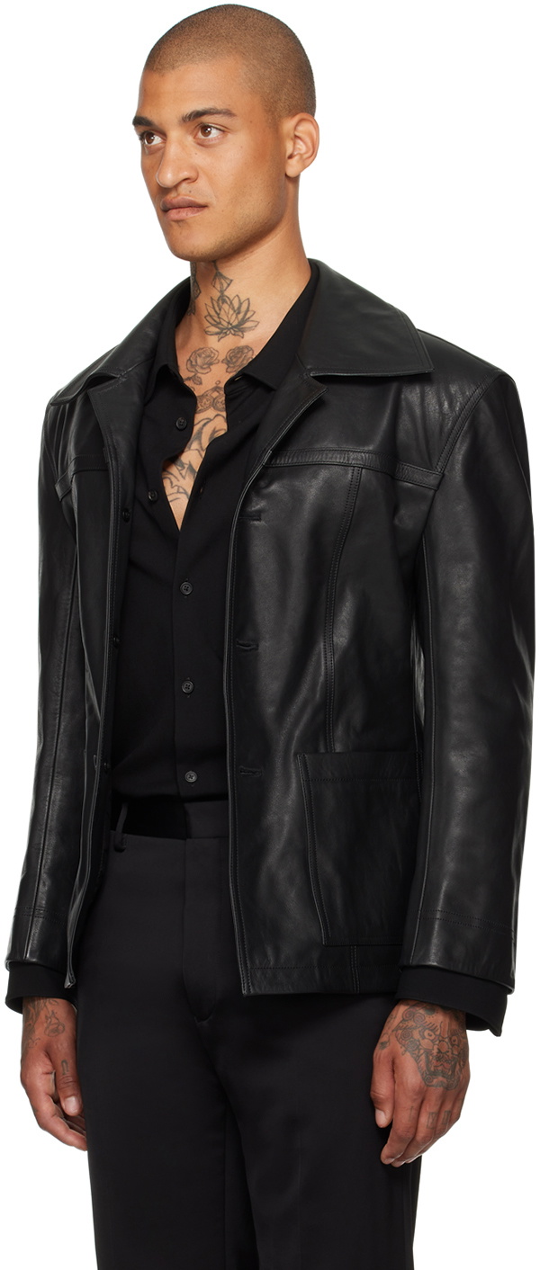 LU'U DAN Black Slim-Fit Creep Leather Jacket LU'U DAN