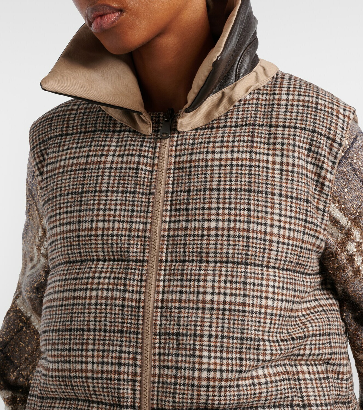 Brunello Cucinelli Checked leather-trimmed down vest