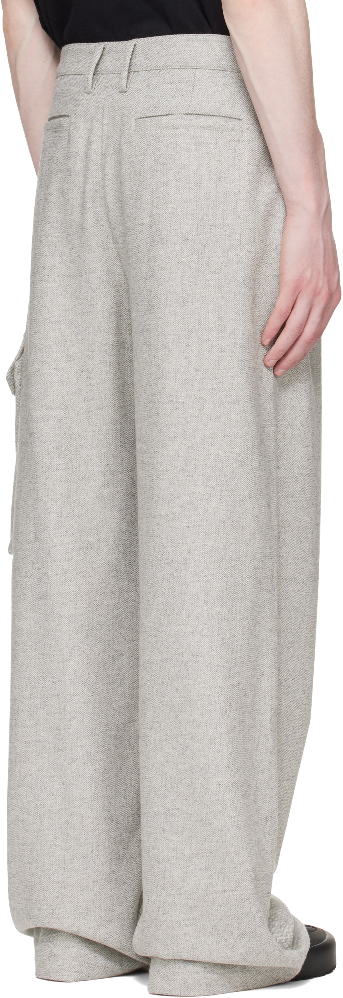 Reese Cooper Gray Wool Herringbone Pleated Cargo Pants