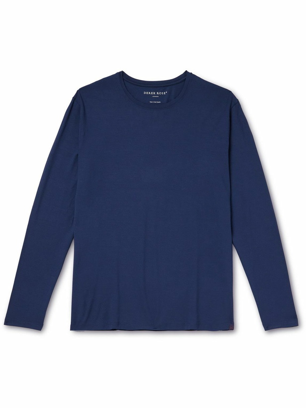 Photo: Derek Rose - Basel Stretch-Micro Modal Jersey T-Shirt - Blue