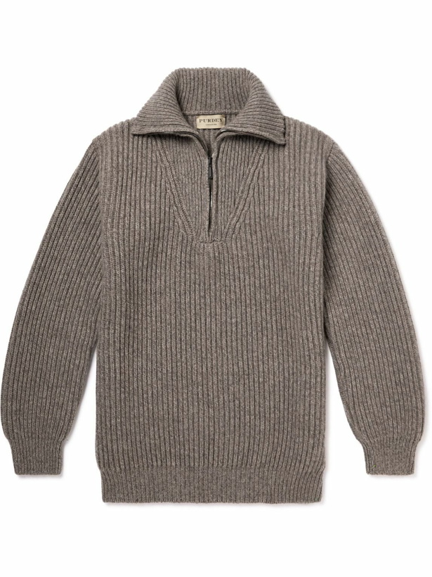 Photo: Purdey - Ribbed Cashmere Half-Zip Sweater - Neutrals