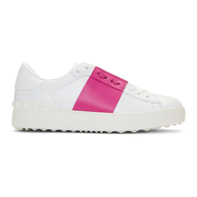 Valentino White And Pink Valentino Garavani Rockstud Open Sneakers 