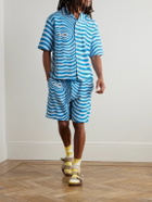 The Elder Statesman - Camp-Collar Embroidered Striped Organic Cotton-Terry Shirt - Blue