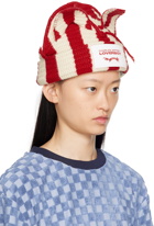 Charles Jeffrey LOVERBOY Red & Off-White Striped Ears Beanie